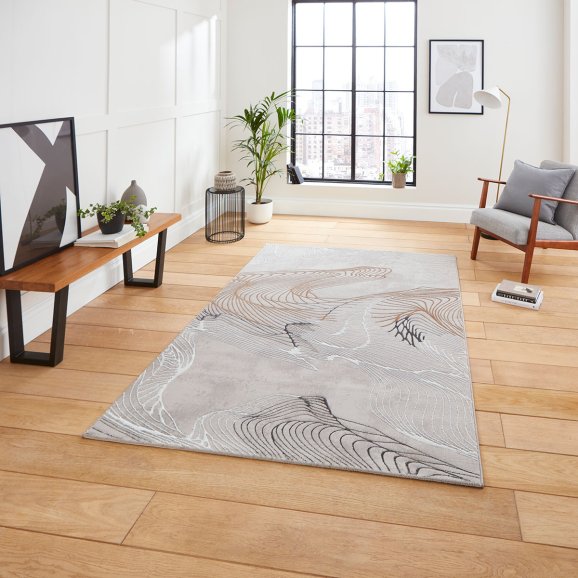 Creation 50054 Modern Multi Textured Super Soft Marble Rug - Grey/Ivory