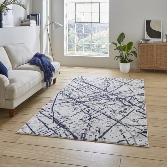 Artemis B8403A Modern Abstract Marble Metallic Rug - Blue/Silver