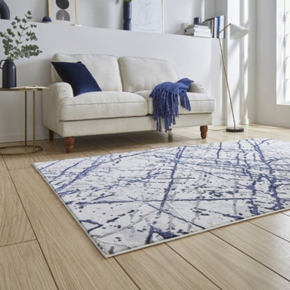 Artemis B8403A Modern Abstract Marble Metallic Rug - Blue/Silver