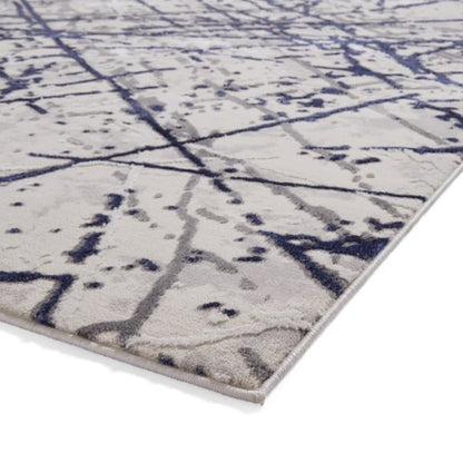 Artemis B8403A Modern Abstract Marble Metallic Rug - Blue/Silver