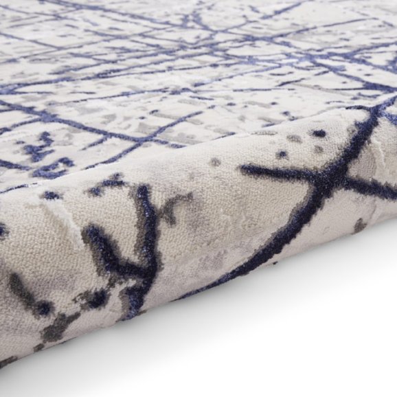 Artemis B8403A Modern Abstract Marble Metallic Rug - Blue/Silver