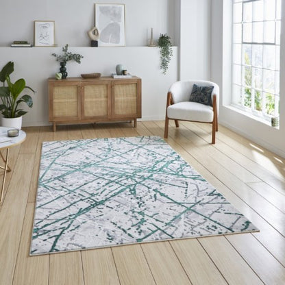 Artemis B8403A Modern Abstract Marble Metallic Rug - Green/Silver