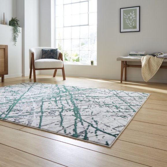 Artemis B8403A Modern Abstract Marble Metallic Rug - Green/Silver