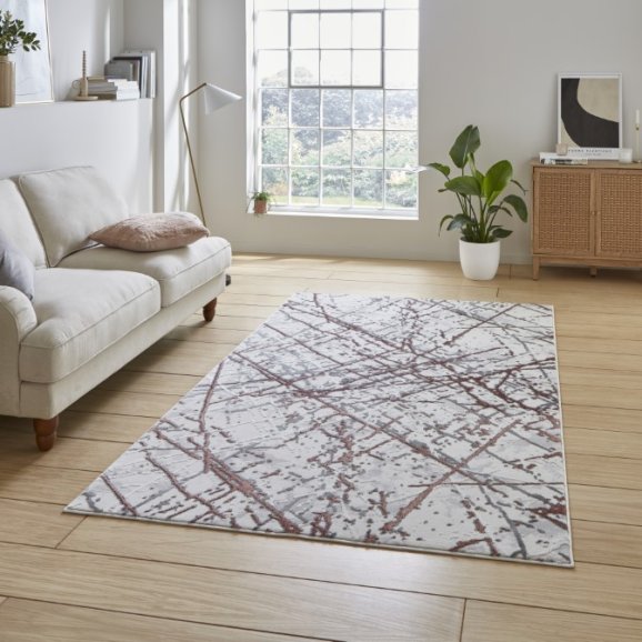 Artemis B8403A Modern Abstract Marble Metallic Rug - Pink/Silver