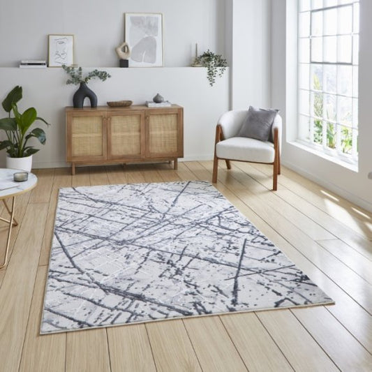 Artemis B8403A Modern Abstract Marble Metallic Rug - Silver