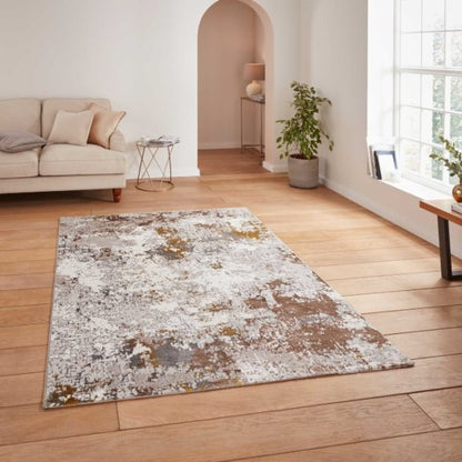 Creation 50179 Modern Multi Textured Super Soft Rug -  Gold/Beige