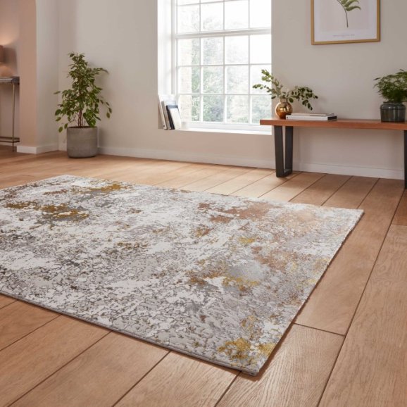 Creation 50179 Modern Multi Textured Super Soft Rug -  Gold/Beige