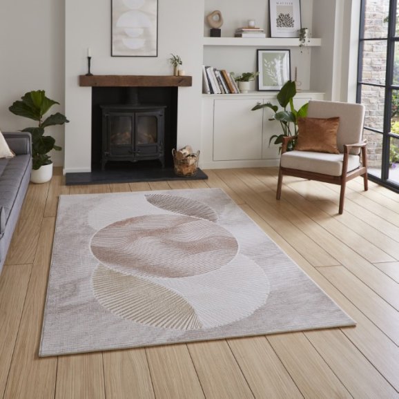 Creation 50097 Modern Multi Textured Super Soft Venn Rug - Bronze/Beige