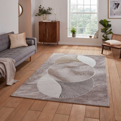 Creation 50097 Modern Multi Textured Super Soft Venn Rug - Gold/Beige