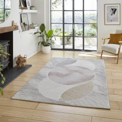 Creation 50097 Modern Multi Textured Super Soft Venn Rug - Pink/Blue