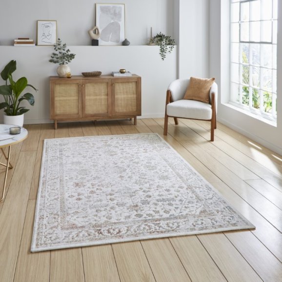 Creation 50112 Modern Multi Textured Super Soft Traditional Rug - Beige/Multi