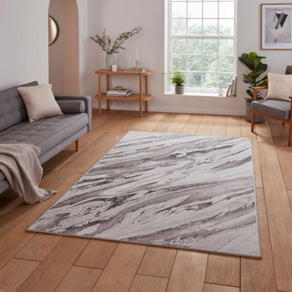 Creation 50100 Modern Multi Textured Super Soft Marbled Rug - Cream/Beige