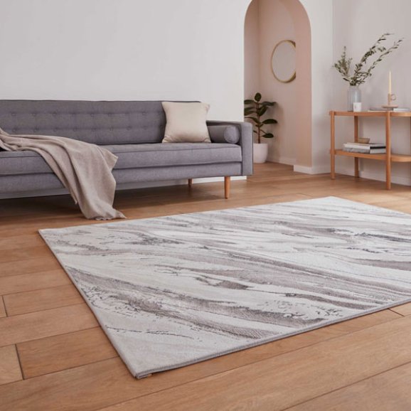 Creation 50100 Modern Multi Textured Super Soft Marbled Rug - Cream/Beige