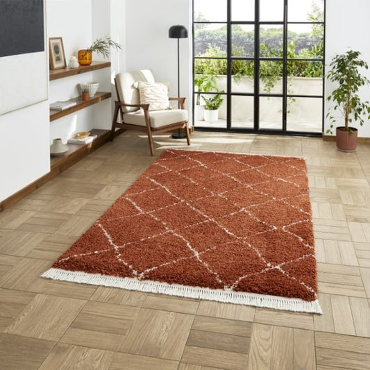 Boho 5413 Modern Shaggy Moroccan Rug Rust