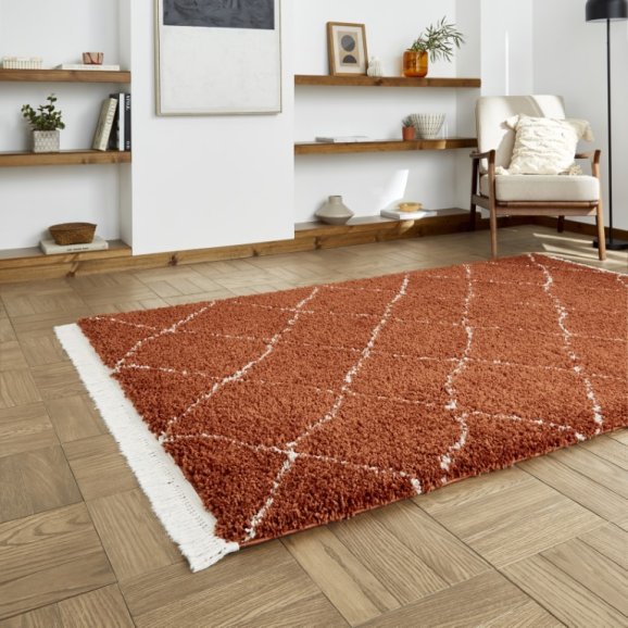 Boho 5413 Modern Shaggy Moroccan Rug Rust