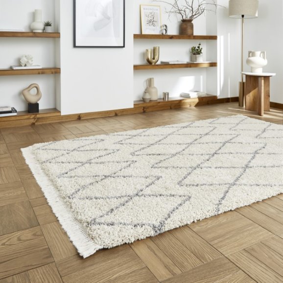 Boho 8280 Modern Shaggy Moroccan Rug Cream/Grey