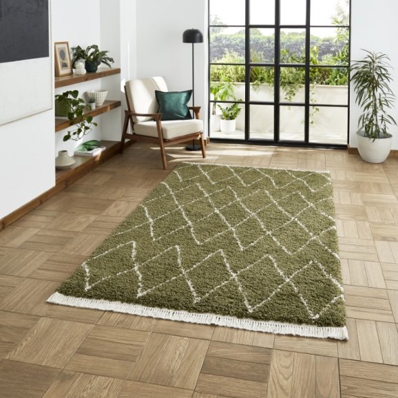 Boho 8280 Modern Shaggy Moroccan Rug Green