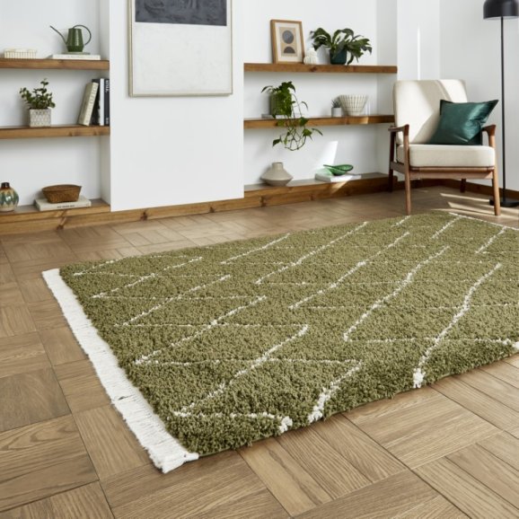 Boho 8280 Modern Shaggy Moroccan Rug Green