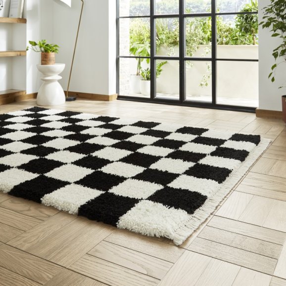 Boho 9433 Modern Shaggy Berber Rug Black