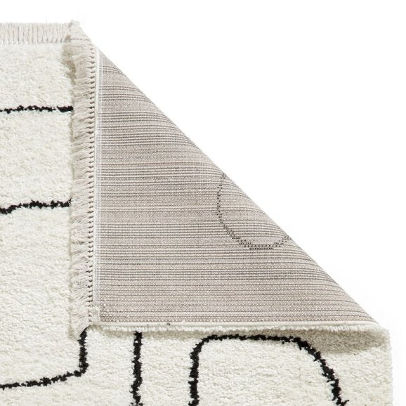 Boho A474 Modern Shaggy Abstract Rug - White/Black