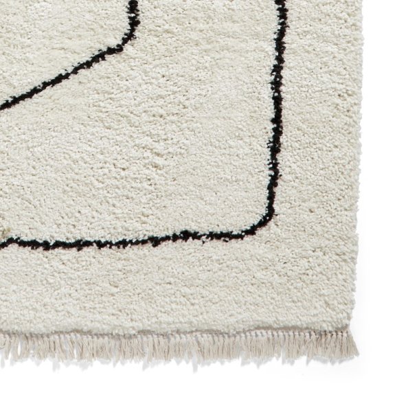 Boho A474 Modern Shaggy Abstract Rug - White/Black