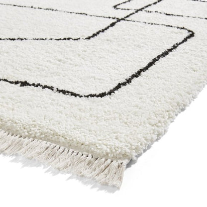 Boho A474 Modern Shaggy Abstract Rug - White/Black