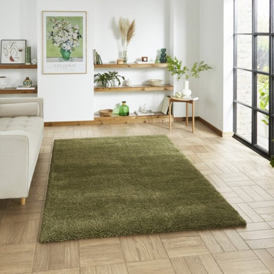 Sierra 9000 Plain Shaggy Rug- Olive