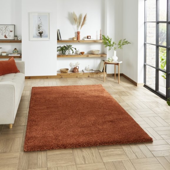 Sierra 9000 Plain Shaggy Rug- Terracotta